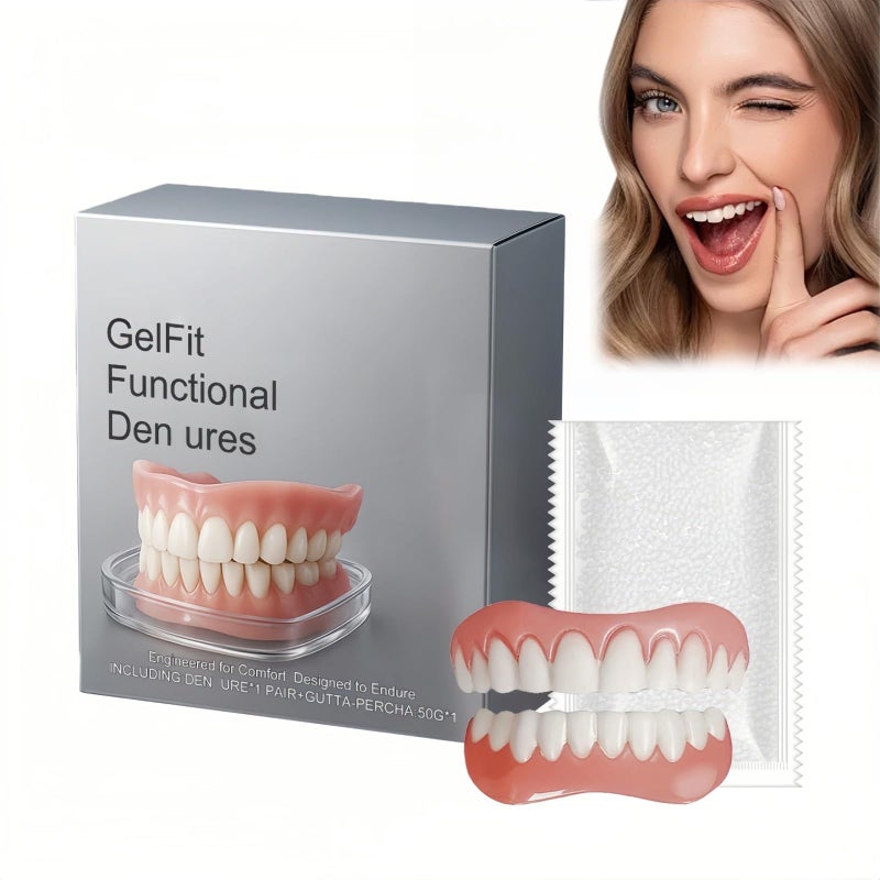 Functional Den/tures,Soft,Moldable False Teeth Set for No Teeth & Missing Teeth,Natural-Looking Clip-In Veneers & Temporary Teeth Covers,Upper & Lower Denture with Teeth Whitening Effect,Easy Use